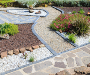 Modern rock garden & gravel walkway