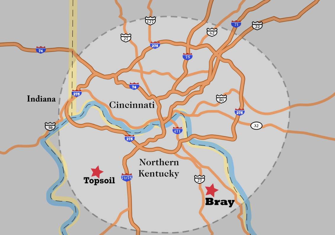 Bray topsoil service area map