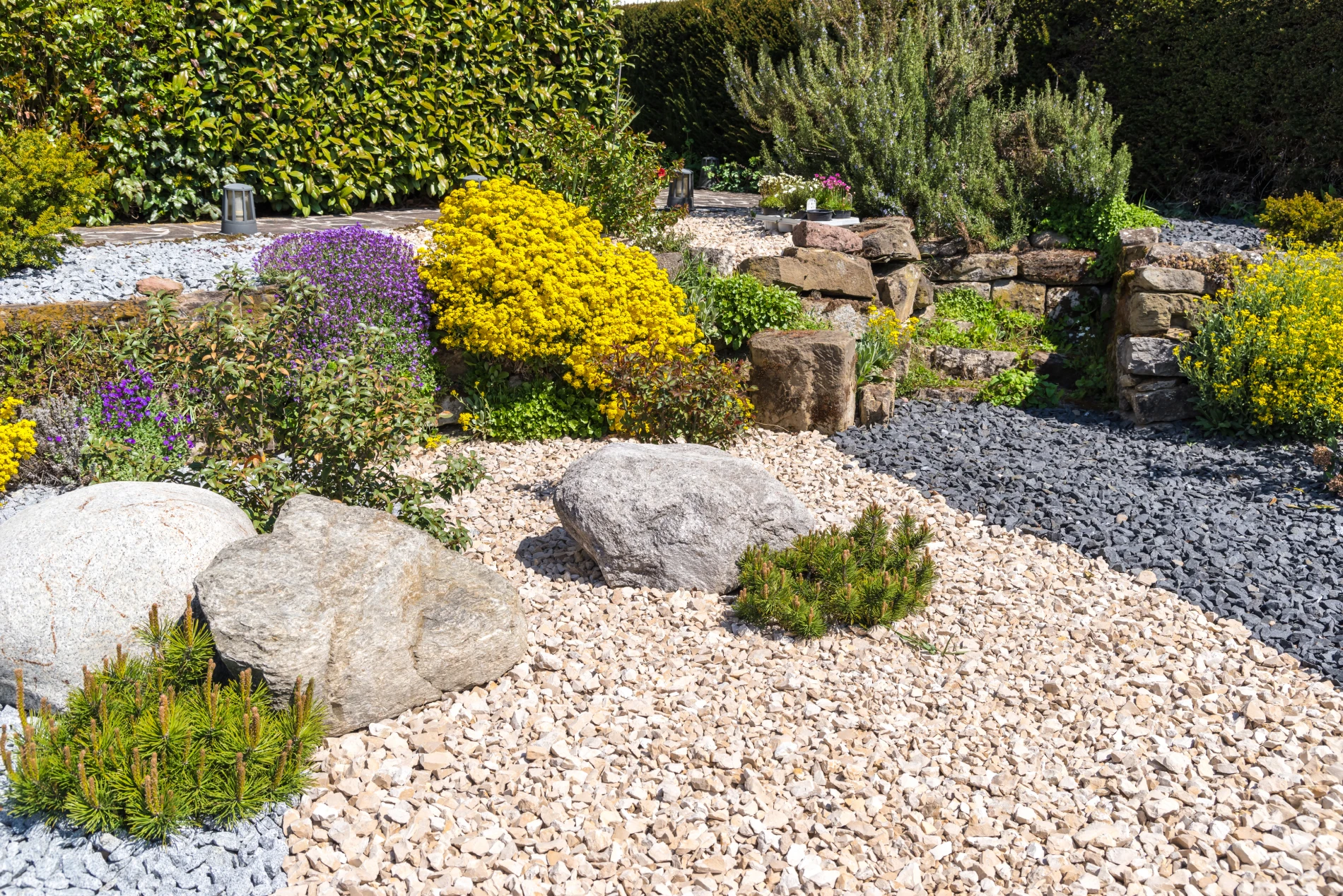 gravel rock garden with large stones