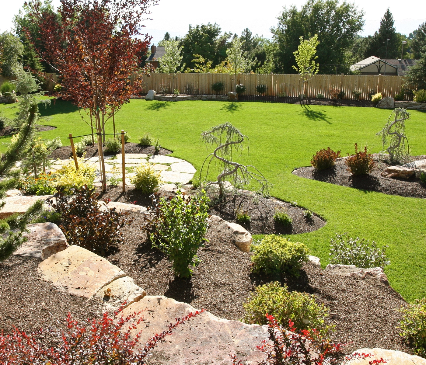 well landscaped backyard with topsoil and gravel